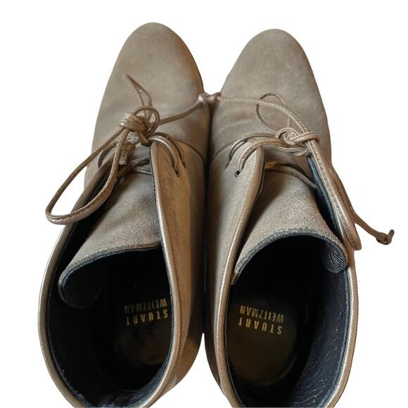 Stuart Weitzman Kalahari Tan Suede Hidden Wedge Lace up Booties Size 7 - Picture 4 of 12